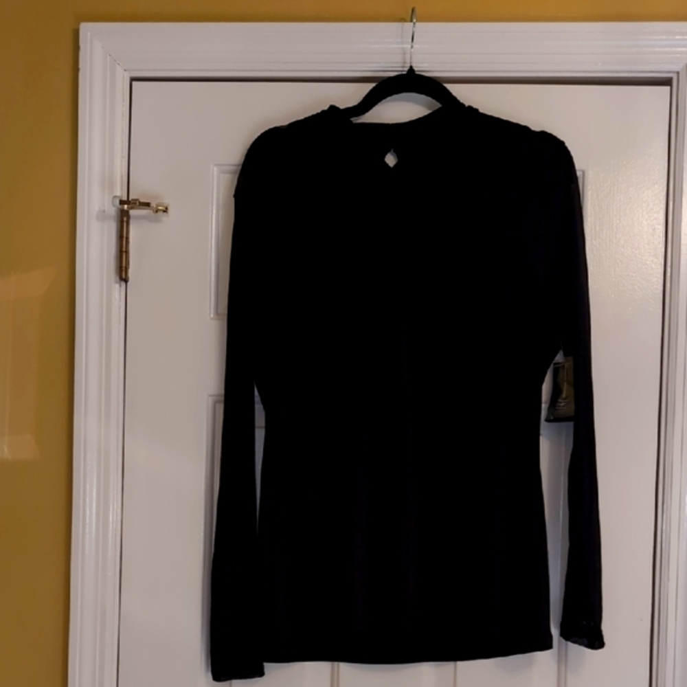 INC International Concepts Black Sheer Long Sleeve Top